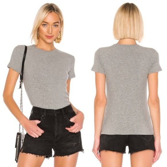 ATM Wide Rib Short Sleeve Crewneck Top in Heather Gray Size Medium - Picture 1 of 11